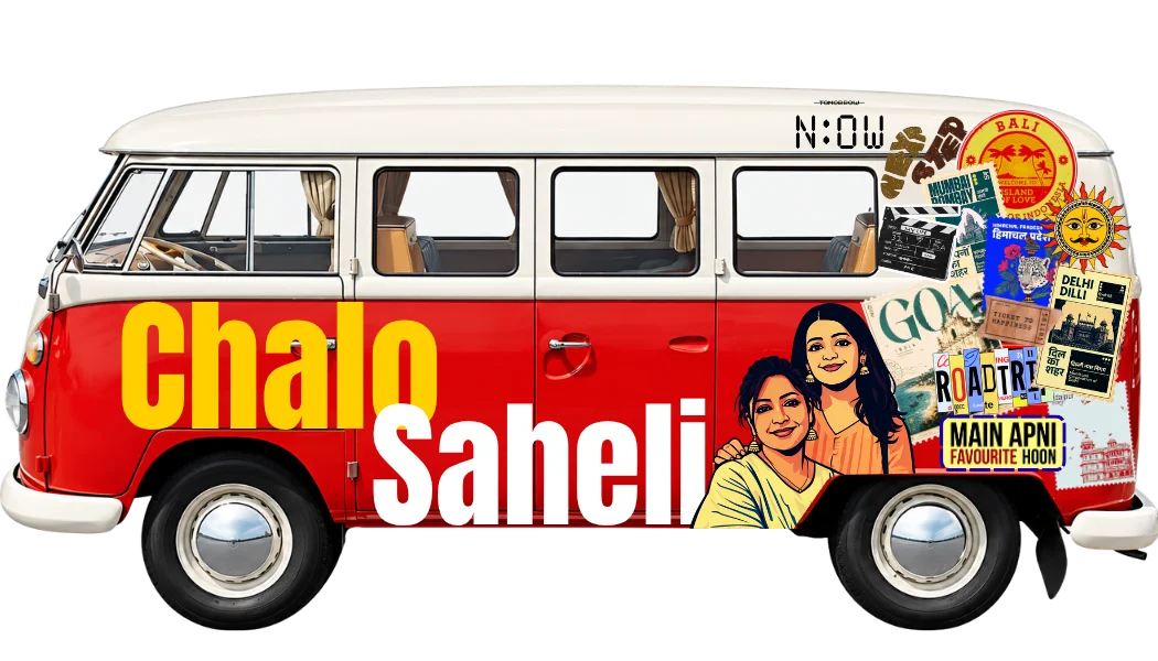 The Chalo Saheli van, covered in travel stickers