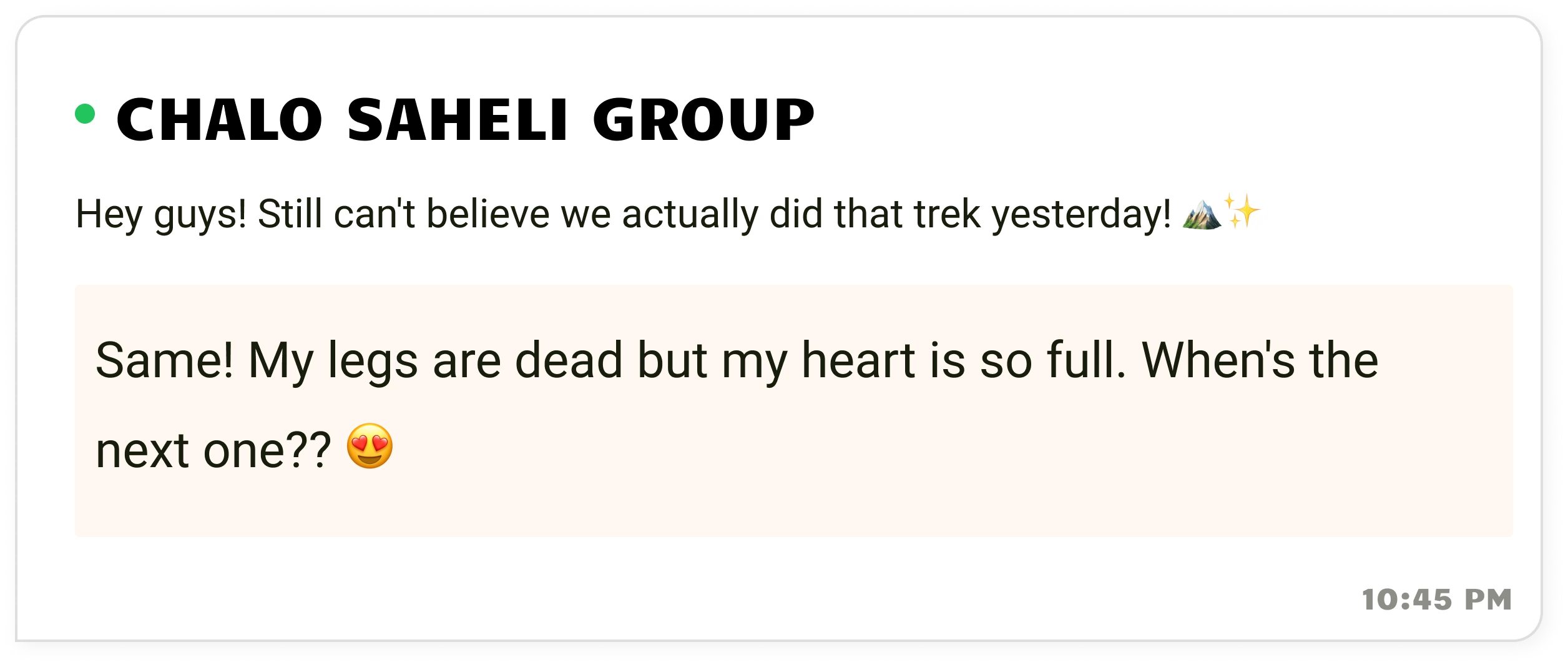 Chalo Saheli group chat after the trek