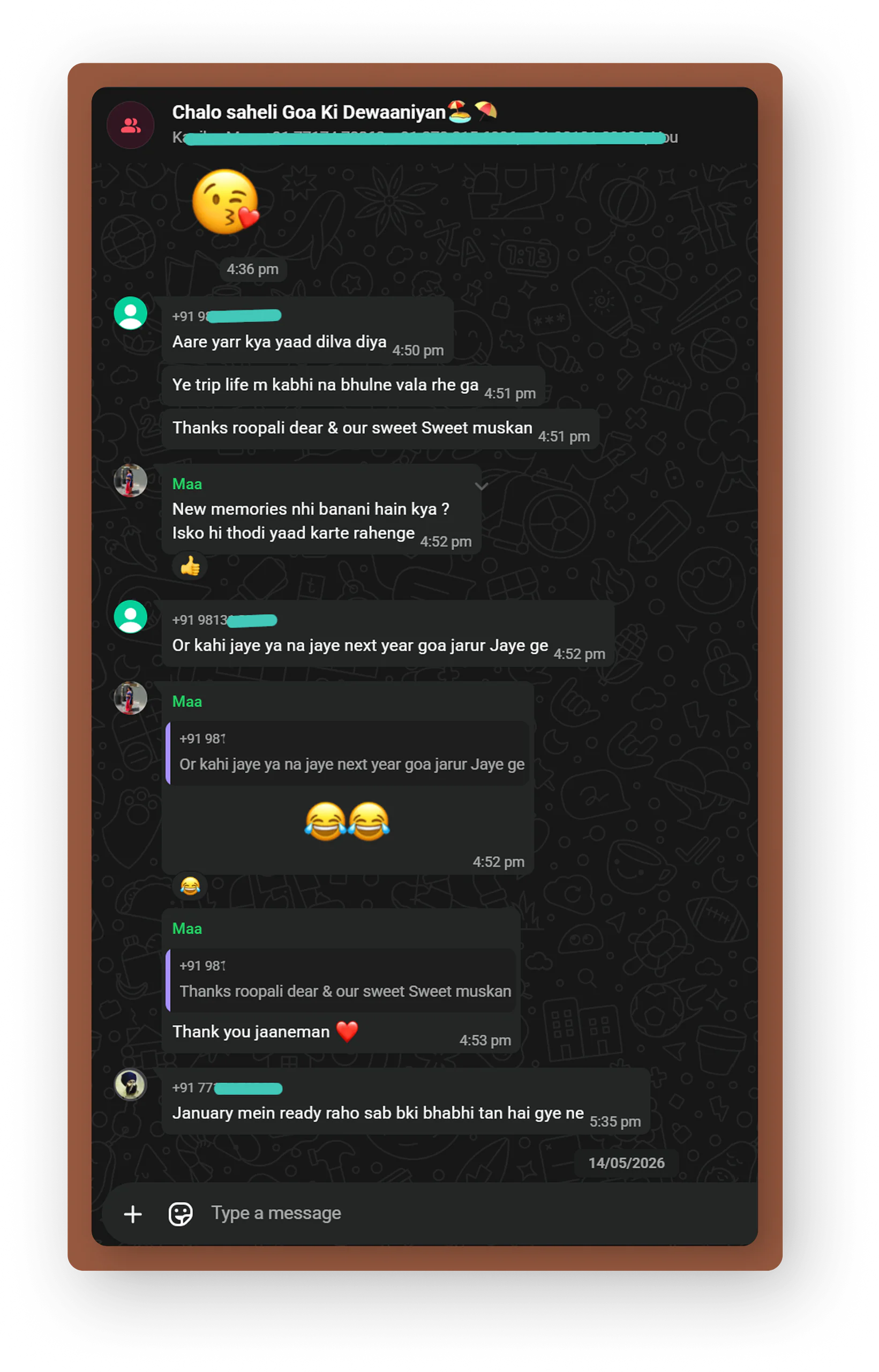 Messages from Sahelis after returning home